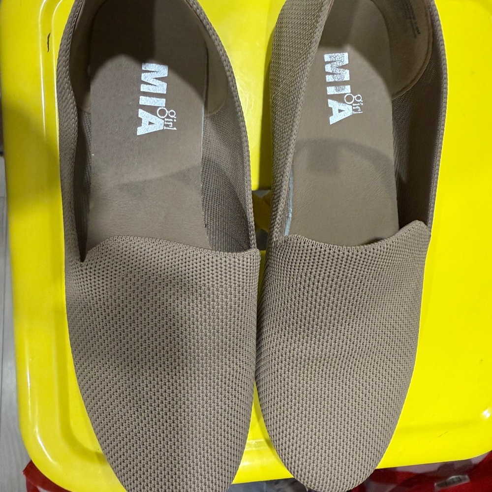 Tan Casual Slip-On Flats with Textured Fabric